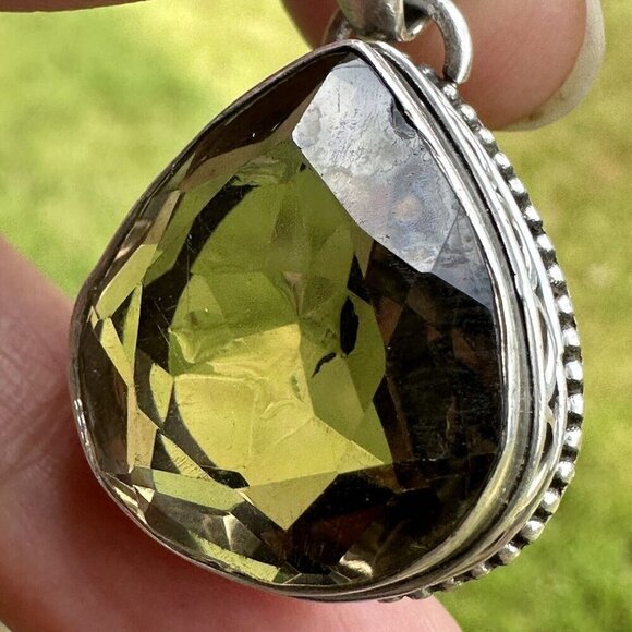 VTG Pendant 1.25" Tear Drop Faceted Smoky Quartz Gem 925 Sterling 10.9g - Picture 4 of 9